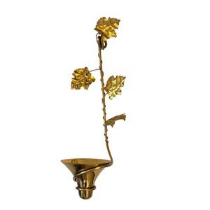 Vtg Brass Leaf Wall Sconce Floral Metal Votive‎ Candle Holder Romantic Feminine